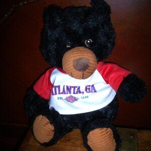 Plushology Black Bear Wearing Atlanta GA shirt 10" Stuffed Animal Bean Plush toy